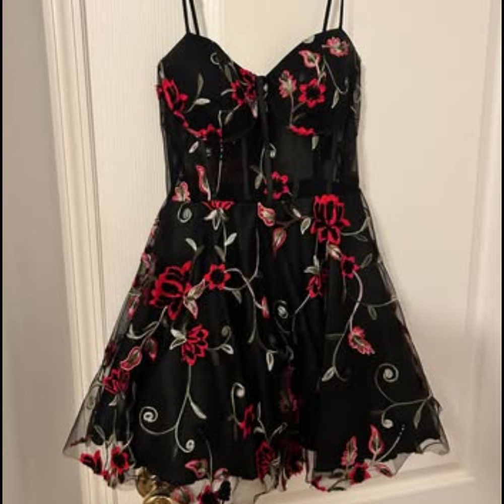 Windsor black spaghetti strap embroidered dress
